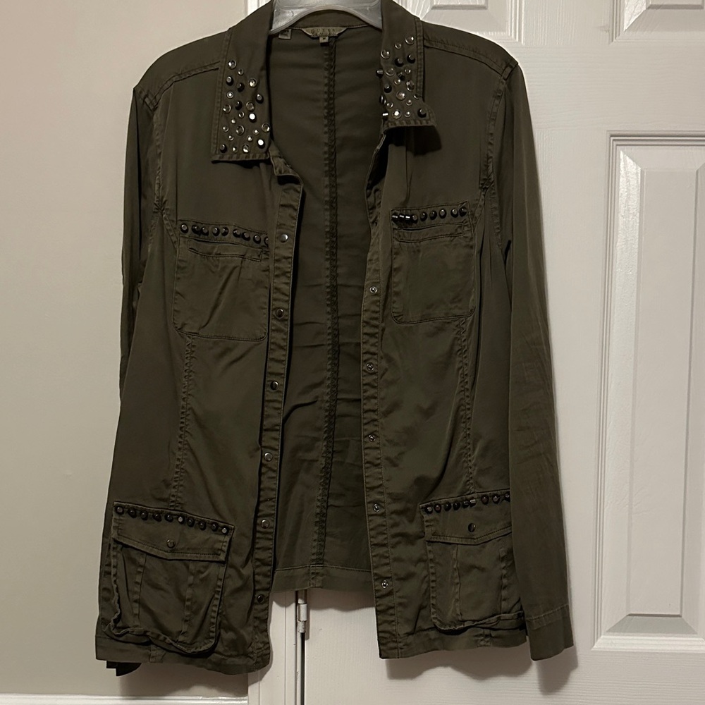 Guess Olive Utility Jacket with Stud Accents